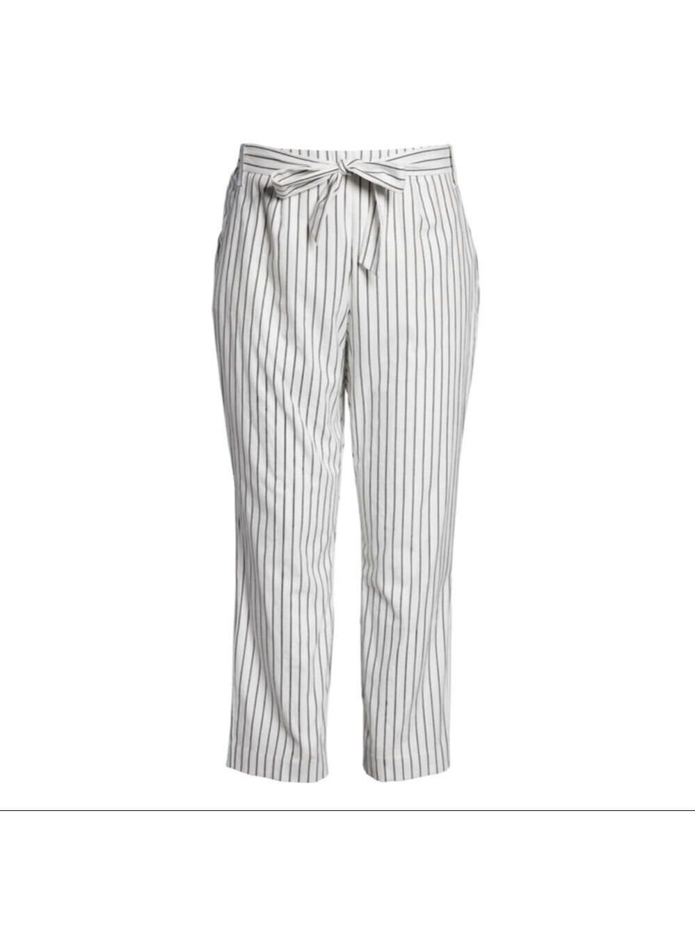 NWT 1. State White Pinstripe Tie-Waist Cropped Pants Size 24W